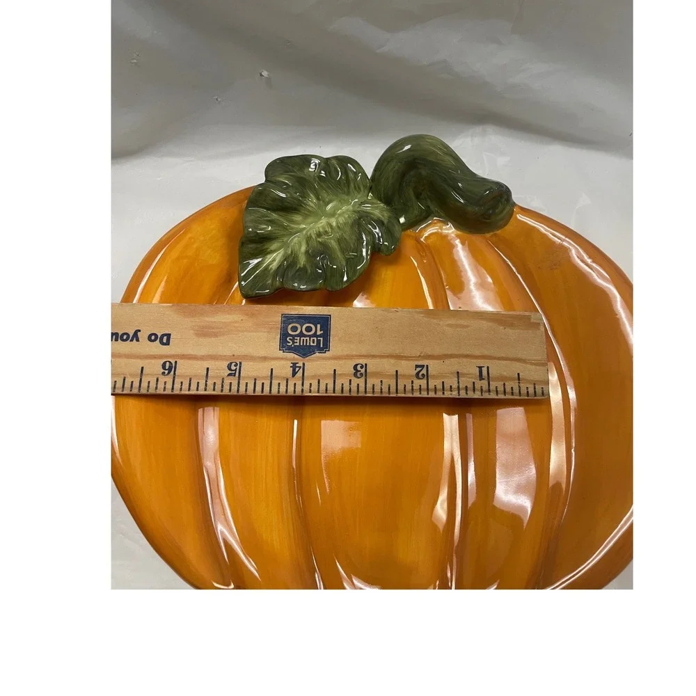 Kaldun & Bogle Ceramic Pumpkin Platter Orange Harvest Thanksgiving Serving Tray
